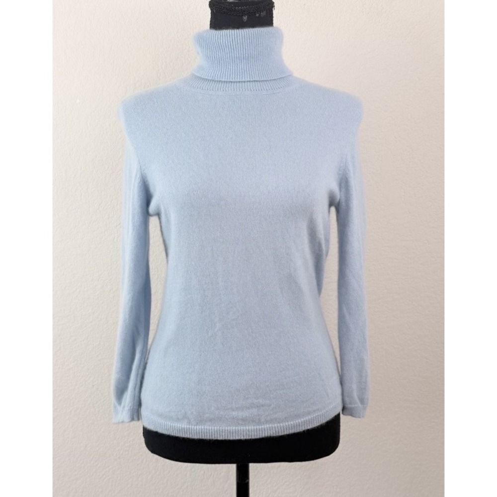 Ann Taylor 100% Cashmere Turtleneck Sweater S Powder Blue Quiet Luxury Old Money